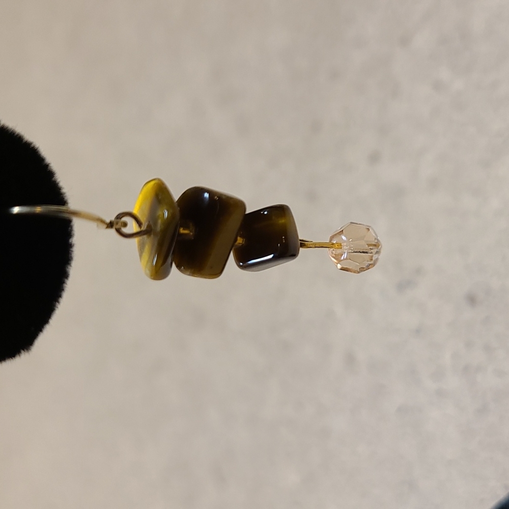 Tiger's Eyes ship stone beeds with beige beed in Goldfield Earrings 1-6/8"